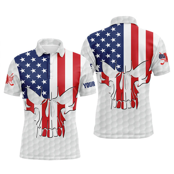 Max Corner Mens golf polo shirts American flag patriotic custom skull golf ball shirt for men, best men golf wear