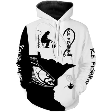 Max Corners Minnesota ice fishing Walleye winter fishing black and white Customize name 3D Hoodie