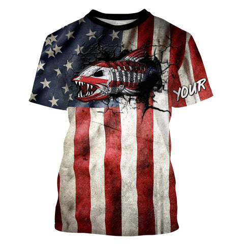 American Flag Patriotic Fish Reaper Customize Name Unisex Fishing Shirt