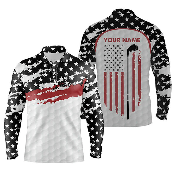 Max Corner Mens golf polo shirt custom golf club American flag patriotic white golf shirts for men