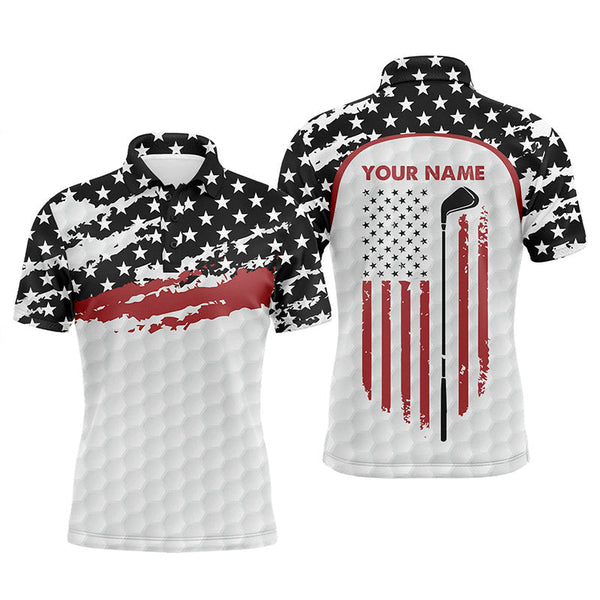Max Corner Mens golf polo shirt custom golf club American flag patriotic white golf shirts for men