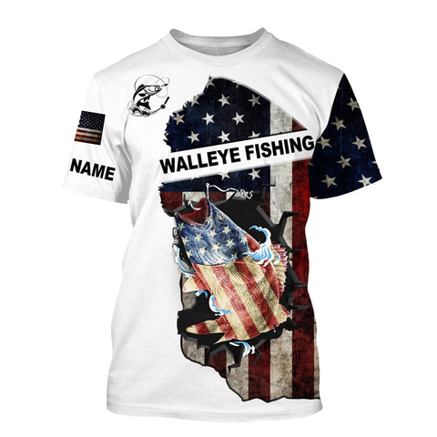 American Flag Walleye Fishing Patriotic Fishing Customize Name Unisex Fishing Shirt