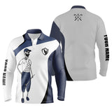 Max Corner Blue and white Mens golf polos shirts custom name funny golf skull golf shirt, golfing gift for him