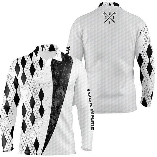 Max Corner Mens golf polo shirt custom black argyle pattern golf skull white team golf shirts