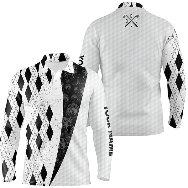 Max Corner Mens golf polo shirt custom black argyle pattern golf skull white team golf shirts