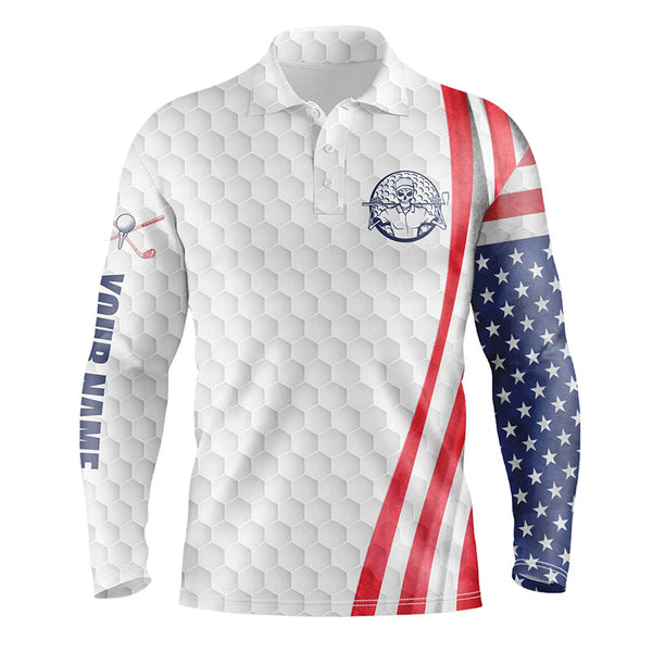 Max Corner American flag white golf ball Mens golf polo shirt custom patriotic mens golf shirts