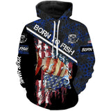 Max Corners "Born To Fish" American Flag catfish fishing blue camo Custom name fishing 3D Hoodie