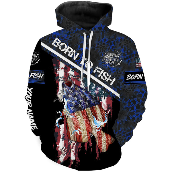 Max Corners "Born To Fish" American Flag crappie fishing blue camo Custom name fishing 3D Hoodie