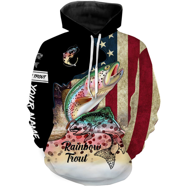 Max Corners Rainbow trout fishing American flag patriotic Custom name fishing 3D Hoodie