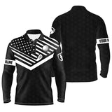 Max Corner Mens golf polo shirt custom name black and white American flag patriotic golf polo shirts for men