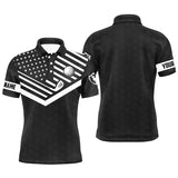 Max Corner Mens golf polo shirt custom name black and white American flag patriotic golf polo shirts for men