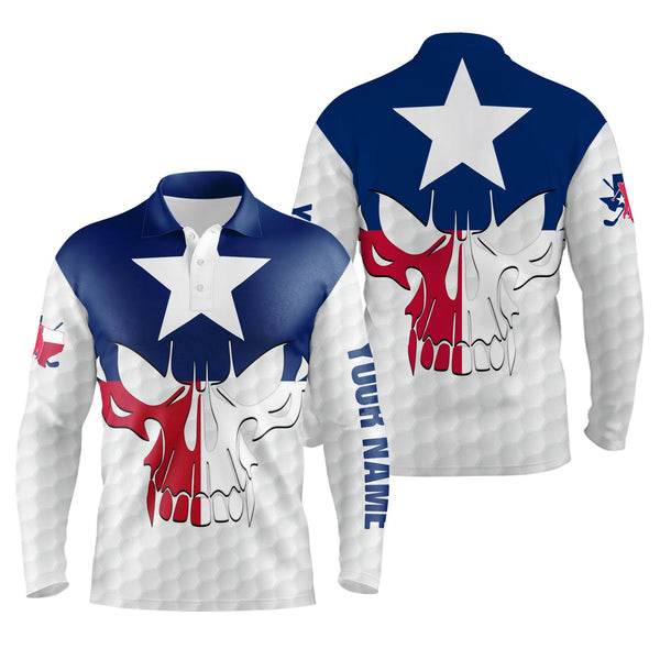 Max Corner Mens golf polo shirts Texas flag patriotic custom skull golf ball shirts for men