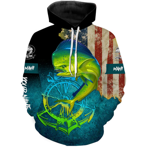 Max Corners Mahi-mahi ( Dorado) fishing American flag patriotic Custom Name 3D Hoodie