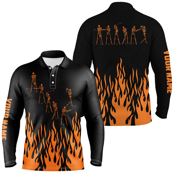 Max Corner Orange flame golf skeleton custom black Mens golf polo shirts