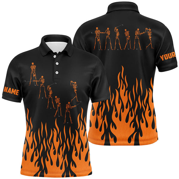 Max Corner Orange flame golf skeleton custom black Mens golf polo shirts