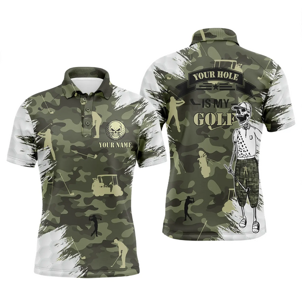 Max Corner Funny skull green camo golf polo shirts for men custom name your hole is my goal mens polos shirt