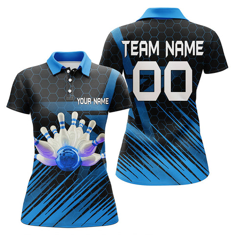 Maxcorners Blue Bowling Hexagon Pattern Classic Personalized All Over Printed Shirt For Women