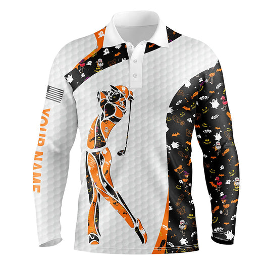 Max Corner Personalized black Halloween pattern white mens golf polo shirts custom Halloween golf gift