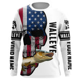 Maxcorner Walleye Fishing American Flag Fish Reaper Custom Name 3D shirt