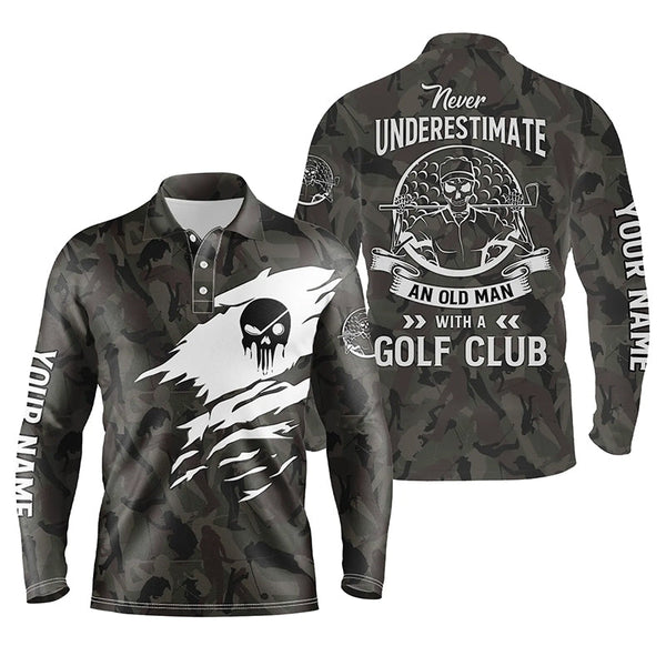Max Corner Golf skull camo Mens golf polos shirts custom never underestimate an old man with a golf club