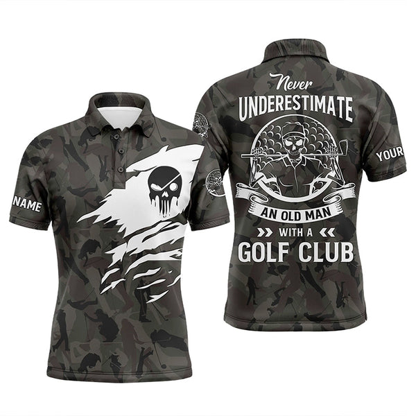 Max Corner Golf skull camo Mens golf polos shirts custom never underestimate an old man with a golf club
