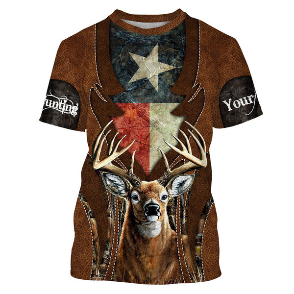 Maxcorners Tx Texas Deer Hunting Camo Full Printed Shirt, Patriotic Deer Custom Shirt