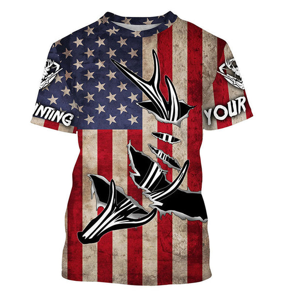 Maxcorners Personalized Deer Hunting American Flag Shirts Customize Name