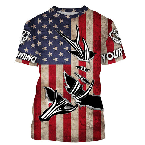 Maxcorners Personalized Deer Hunting American Flag Shirts Customize Name