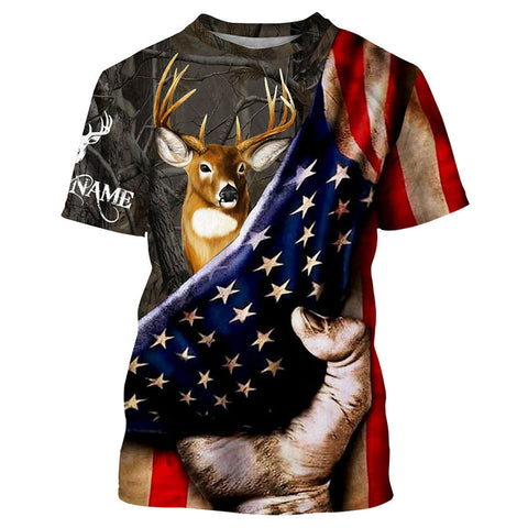 Maxcorners White Tailed Deer Hunting American Flag All Over Print Shirts