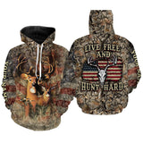 Max Corner "Live Free and Hunt Hard" American Flag Custom Name 3D All over print Shirts Gift For Hunter