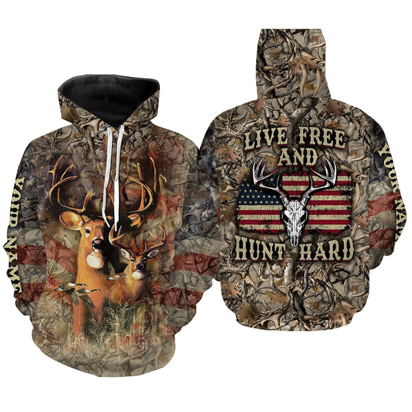 Max Corner "Live Free and Hunt Hard" American Flag Custom Name 3D All over print Shirts Gift For Hunter