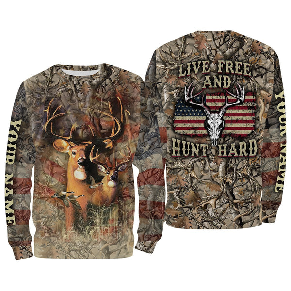 Max Corner "Live Free and Hunt Hard" American Flag Custom Name 3D All over print Shirts Gift For Hunter