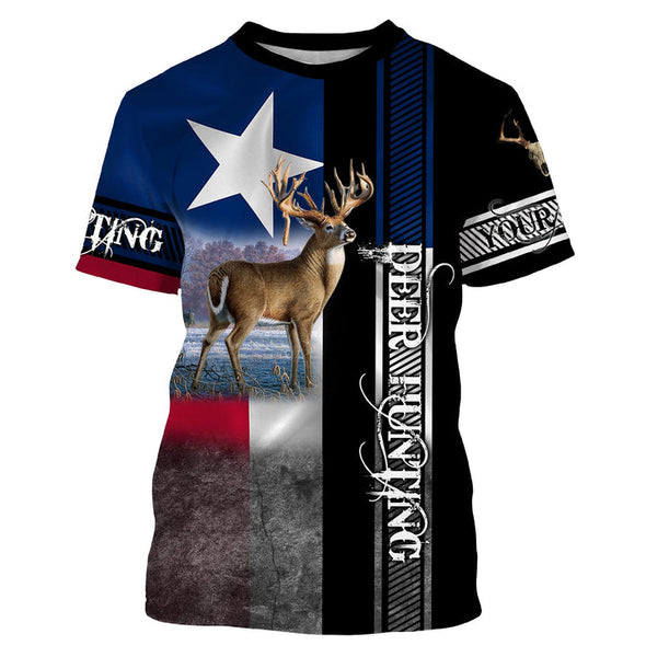 Maxcorners Texas Deer Hunting Texas Flag Customize Name 3D All Over Printed Shirts