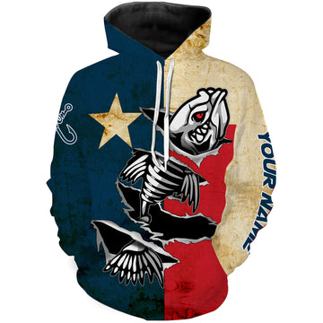 Max Corners Texas Fishing Fish Skeleton Custom name 3D Hoodie