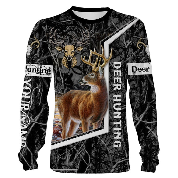 Max Corner White-tailed deer hunting black camo Custom Name 3D All over print shirts Gift For Hunter