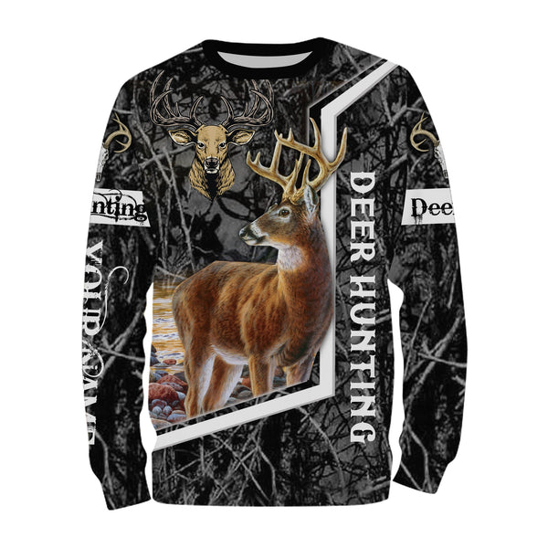 Max Corner White-tailed deer hunting black camo Custom Name 3D All over print shirts Gift For Hunter
