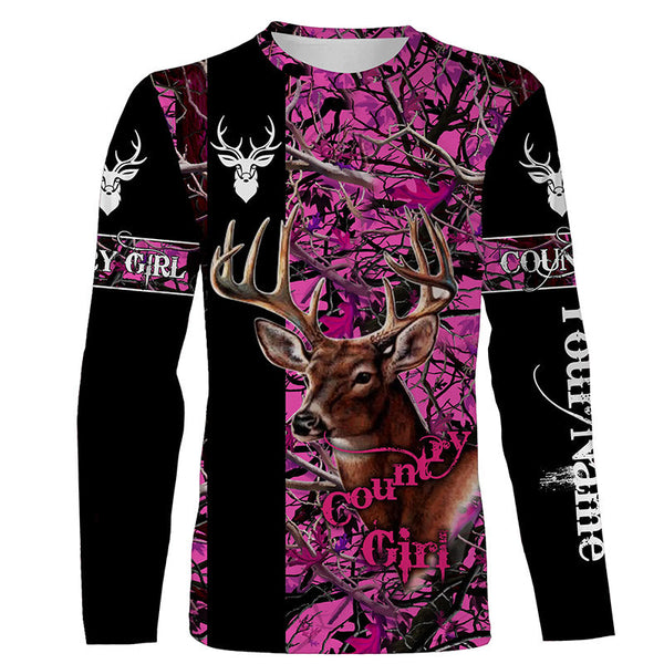Max Corner Country girl Deer hunting Pink camo custom Name 3D All over print Shirts Gift For Hunter