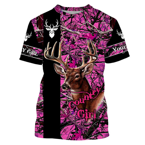 Max Corner Country girl Deer hunting Pink camo custom Name 3D All over print Shirts Gift For Hunter