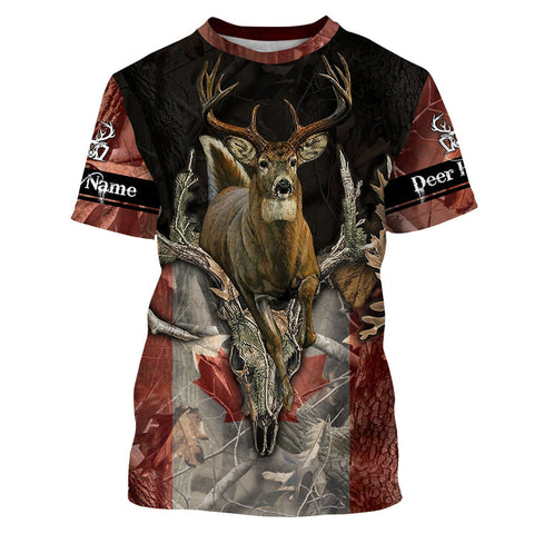 Maxcorners Whitetail Deer Hunting Canada Flag Custom Name 3D All Over Print Shirts