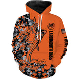 Max Corners Largemouth Bass Fishing Orange Camouflage custom Name Hoodie