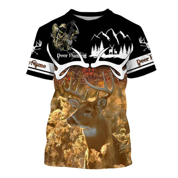 Maxcorners White-Tailed Deer Hunting Custom Name Shirt