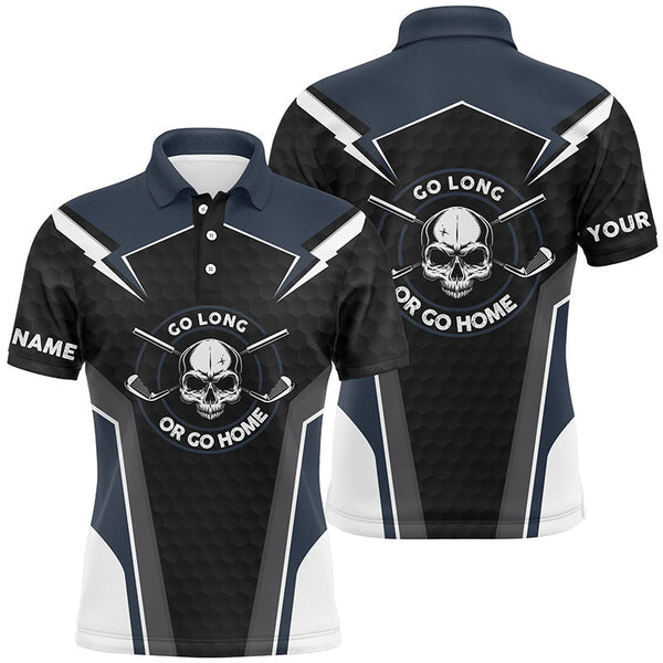 Max Corner Skull Golf Shirts For Mens, Navy Skull Custom Name Mens Golf Shirt, Golf Polo Shirts For Men