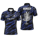 Max Corner Camo Pattern Mens Golf Polo Shirts, Custom Navy Camo Golf Shirt Disc Golf Shirts For Mens
