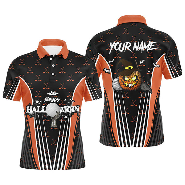 Max Corner Happy Halloween Mens Golf Polo Shirts Custom Orange Black Golf Shirts For Men