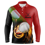 Max Corner Mens 3D Polo Golf Shirts Personalized Golf Ball Pool Fire Red Golf Tops For Men, Golf Gifts