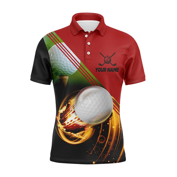 Max Corner Mens 3D Polo Golf Shirts Personalized Golf Ball Pool Fire Red Golf Tops For Men, Golf Gifts