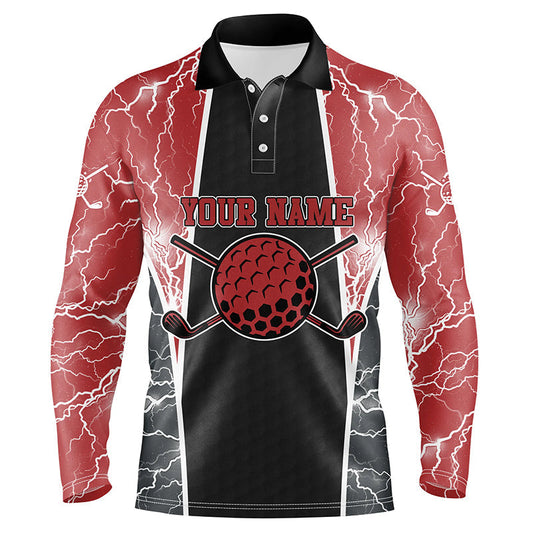 Max Corner Customized Lightning Mens Golf Polo Shirts, Red And Black Golf Shirts For Men, Golf Gifts