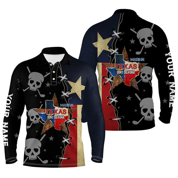 Max Corner Texas Flag Mens Golf Polo Shirts, Custom Golf Shirt With Skulls Golf Shirts For Men