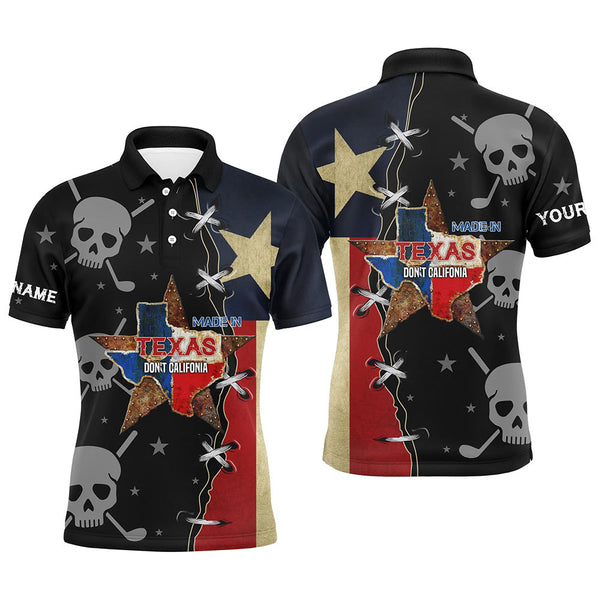 Max Corner Texas Flag Mens Golf Polo Shirts, Custom Golf Shirt With Skulls Golf Shirts For Men