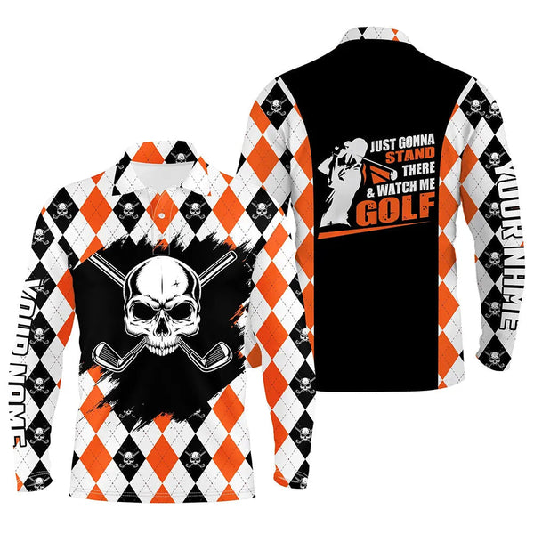 Max Corner Mens Skull Golf Shirt Custom Golf Shirt With Skulls, Argyle Golf Shirts For Men, Halloween Golf Gifts